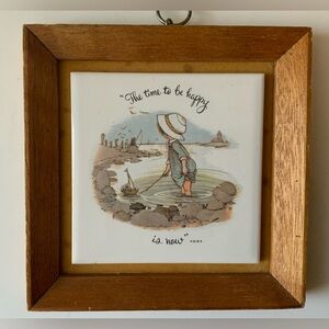 Vintage Holly Hobbie Wooden Framed Ceramic Tile Wall Art